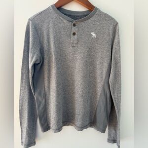 A&F kids Boys Tee Thermal Top Logo Long Sleeve Abercrombie Shirt Gray Size 15/16